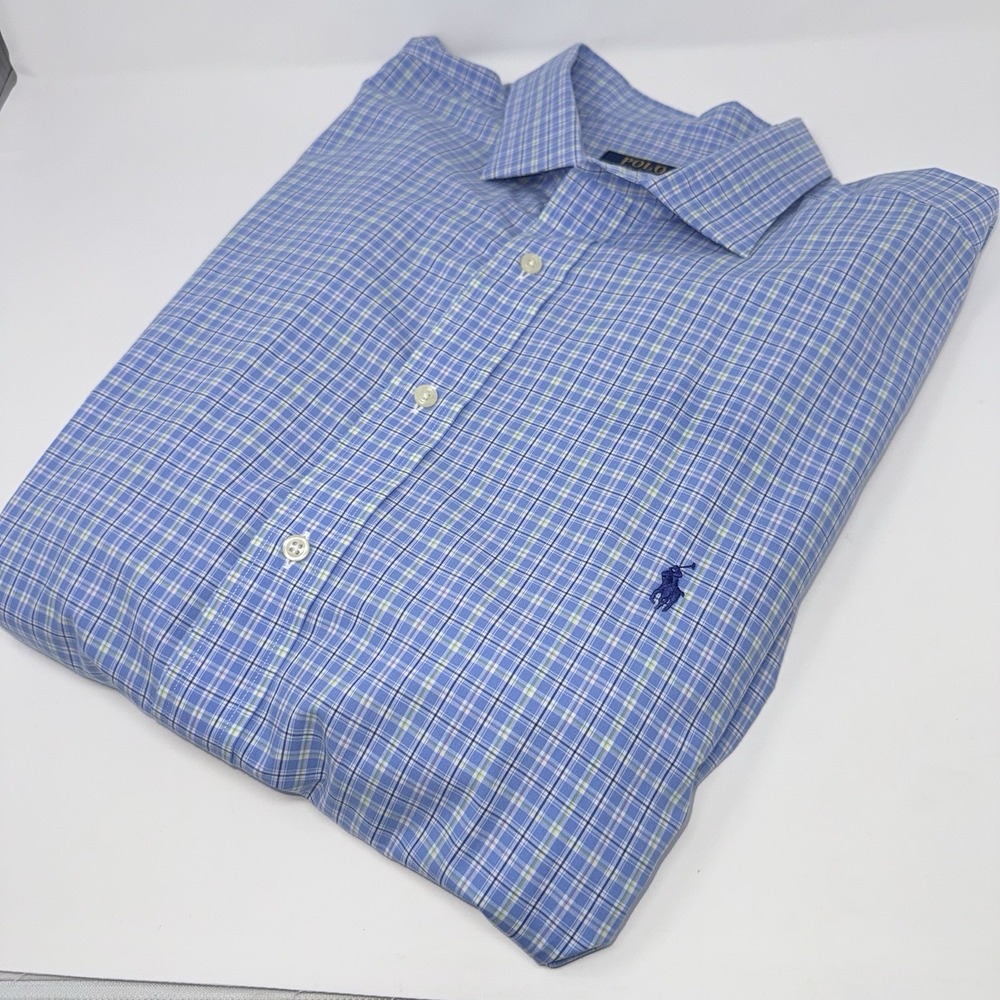 Polo Ralph Lauren Blue Plaid Classic Fit Dress Shirt Long Sleeve Stretch 2XB